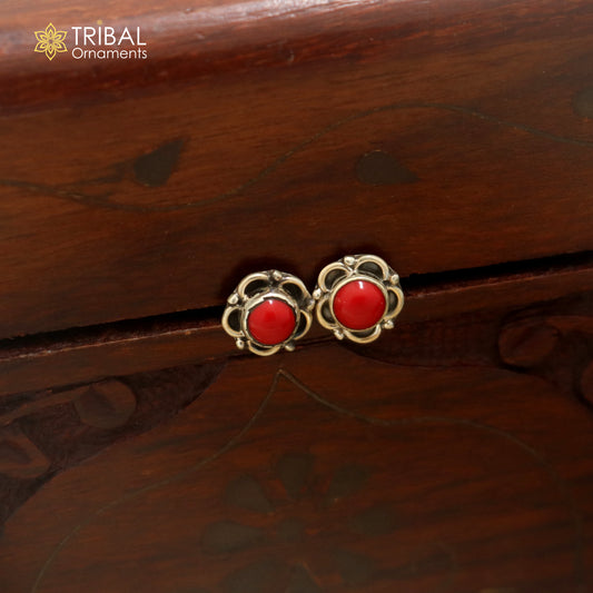 925 sterling silver red stone stud earring best jewelry er402