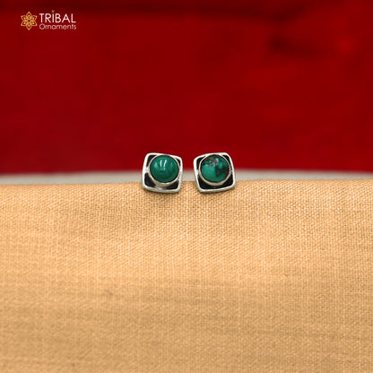 925 sterling silver green turquoise stone stud earring best jewelry er416
