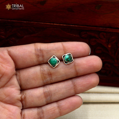 925 sterling silver green turquoise stone stud earring best jewelry er416