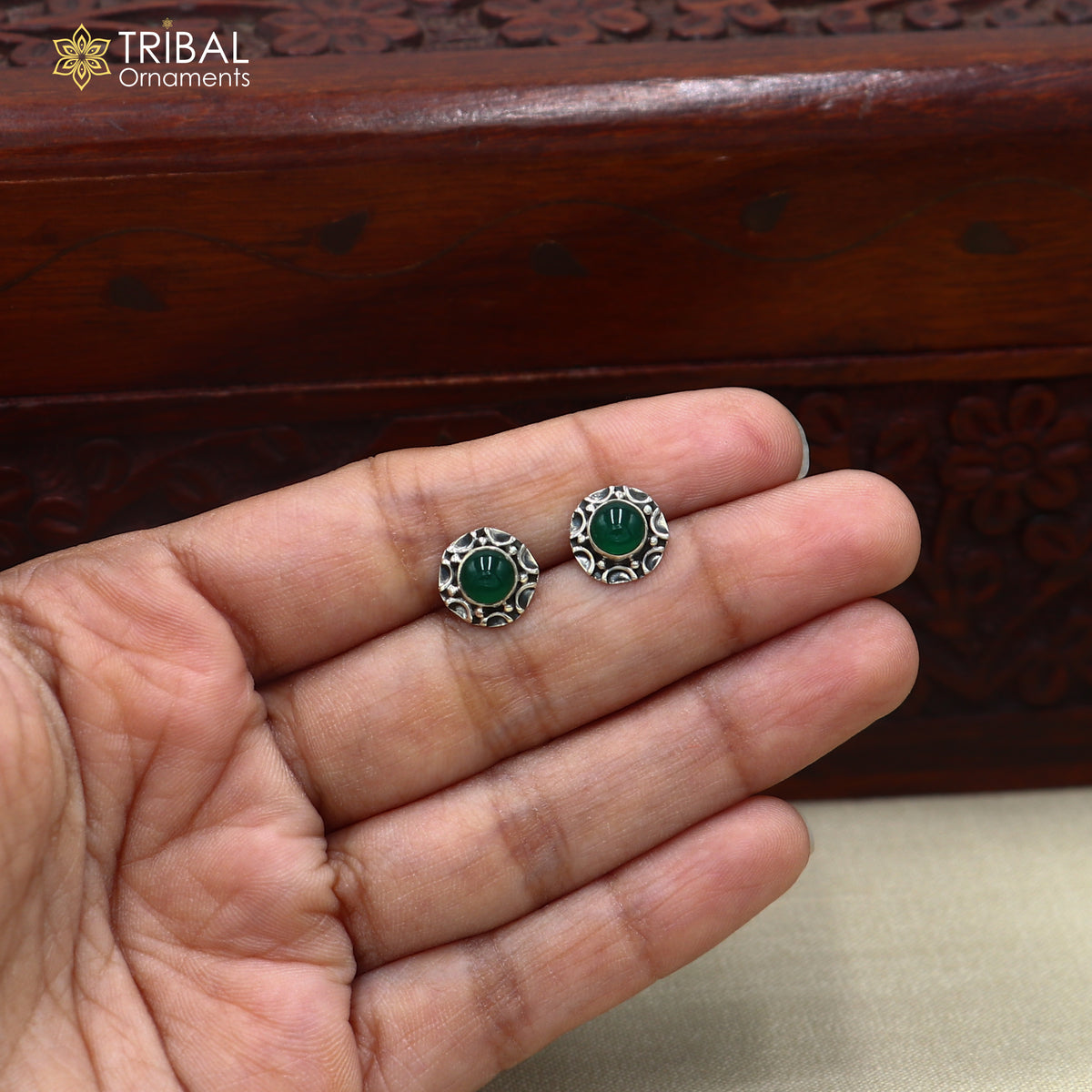 925 sterling silver green stone stud earring best jewelry er417