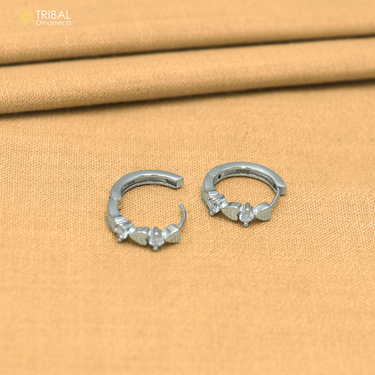 925 sterling silver heart shape zircon stone hoop earring er421