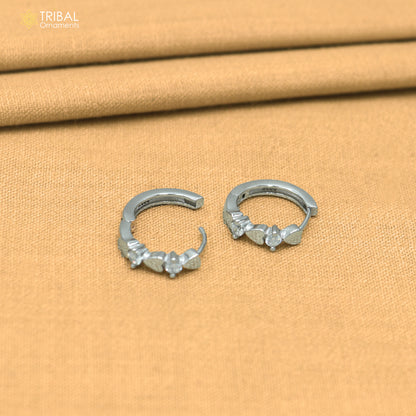 925 sterling silver heart shape zircon stone hoop earring er421