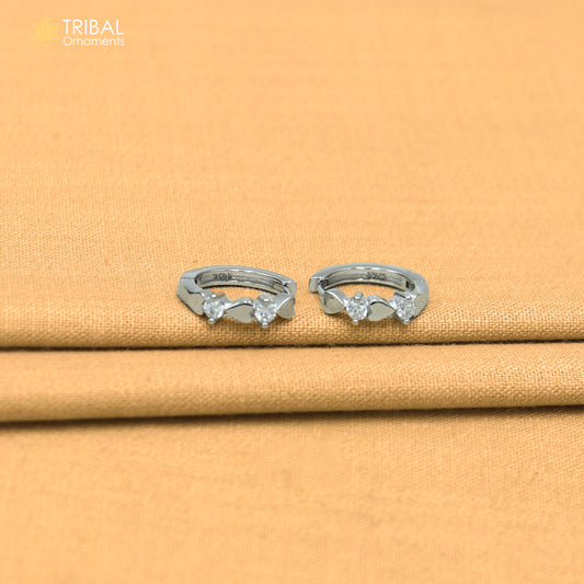 925 sterling silver heart shape zircon stone hoop earring er421