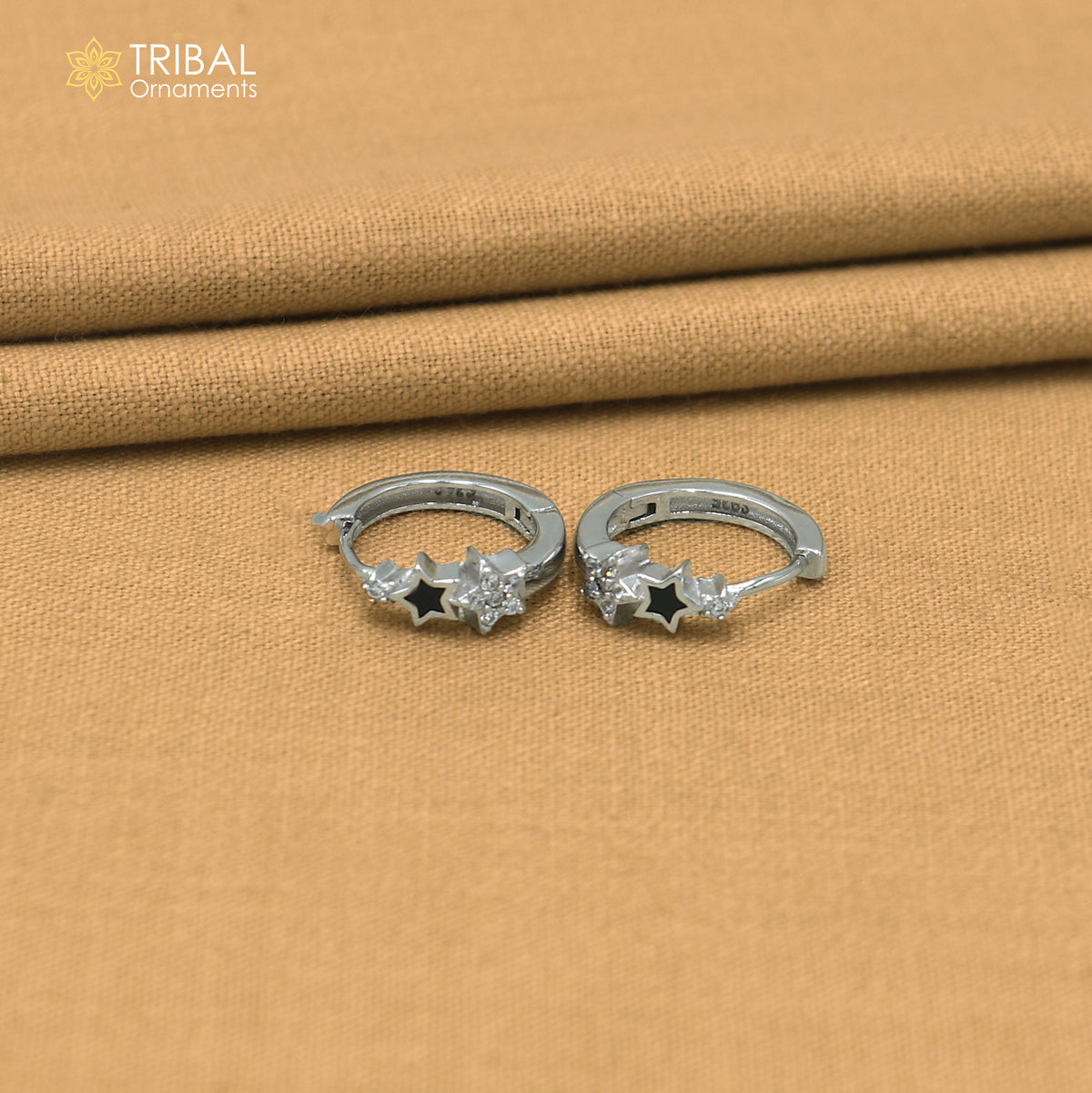 925 sterling silver star design zircon stone hoop earring er429