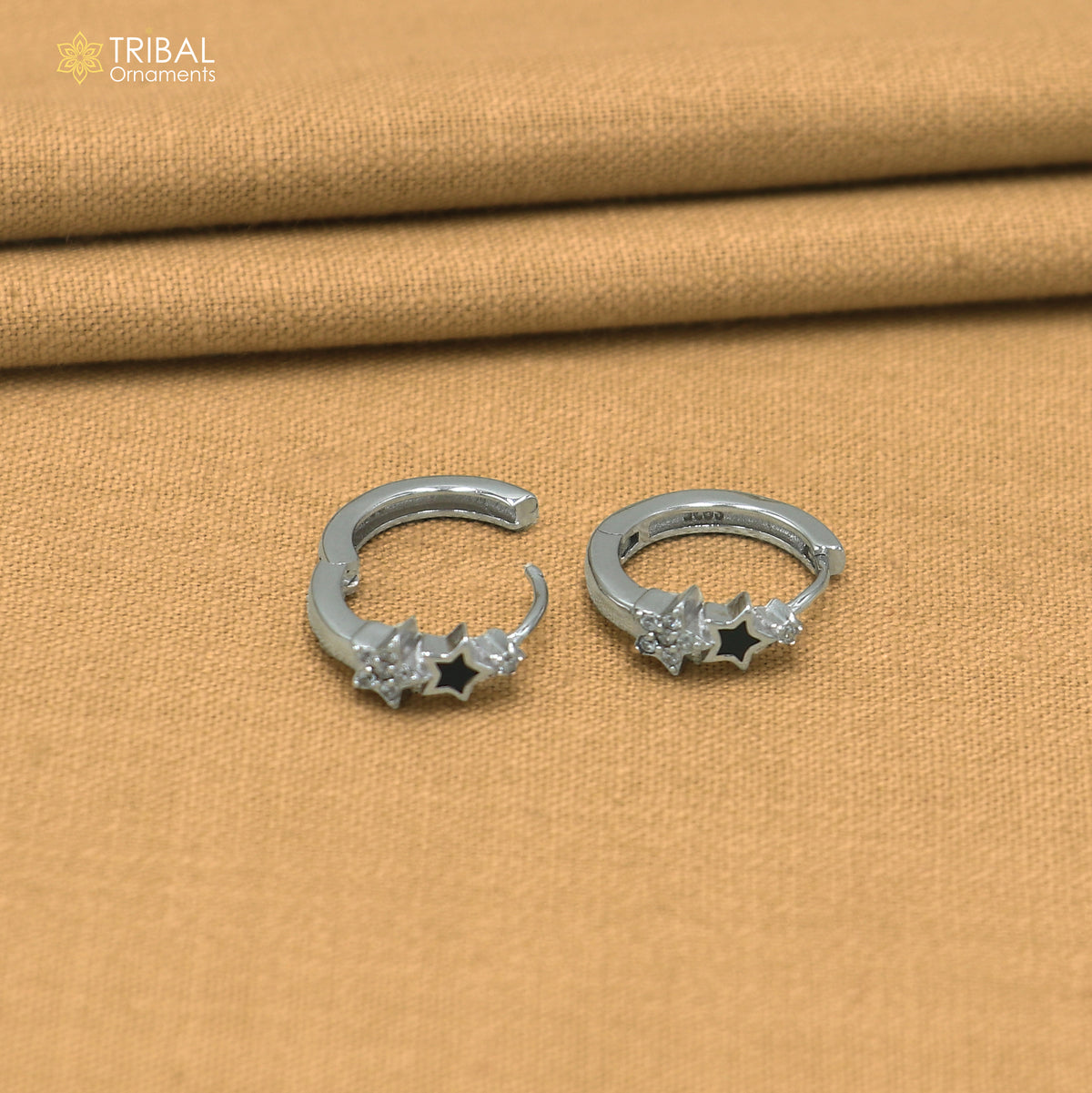 925 sterling silver star design zircon stone hoop earring er429