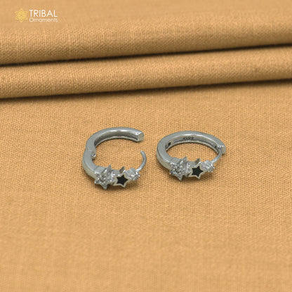 925 sterling silver star design zircon stone hoop earring er429