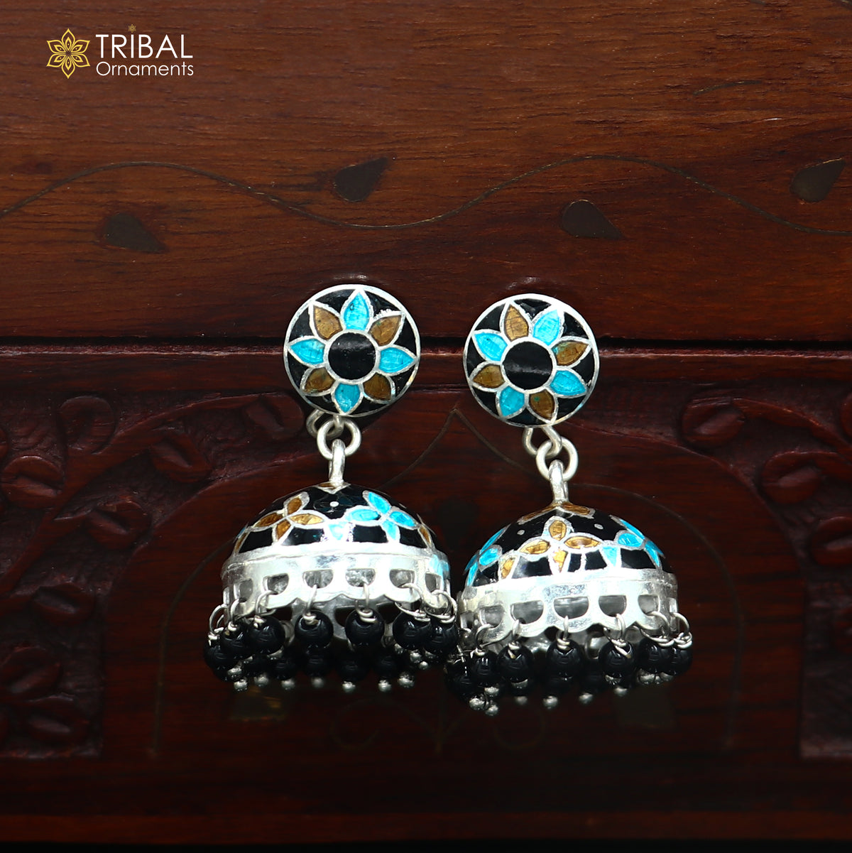 925 sterling silver stylish minakari design jumka earring er441