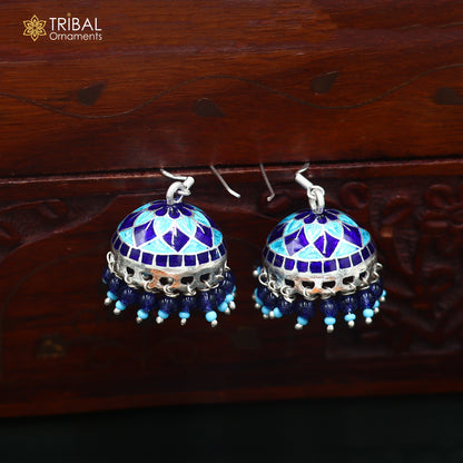 925 sterling silver stylish minakari design jumka earring er442