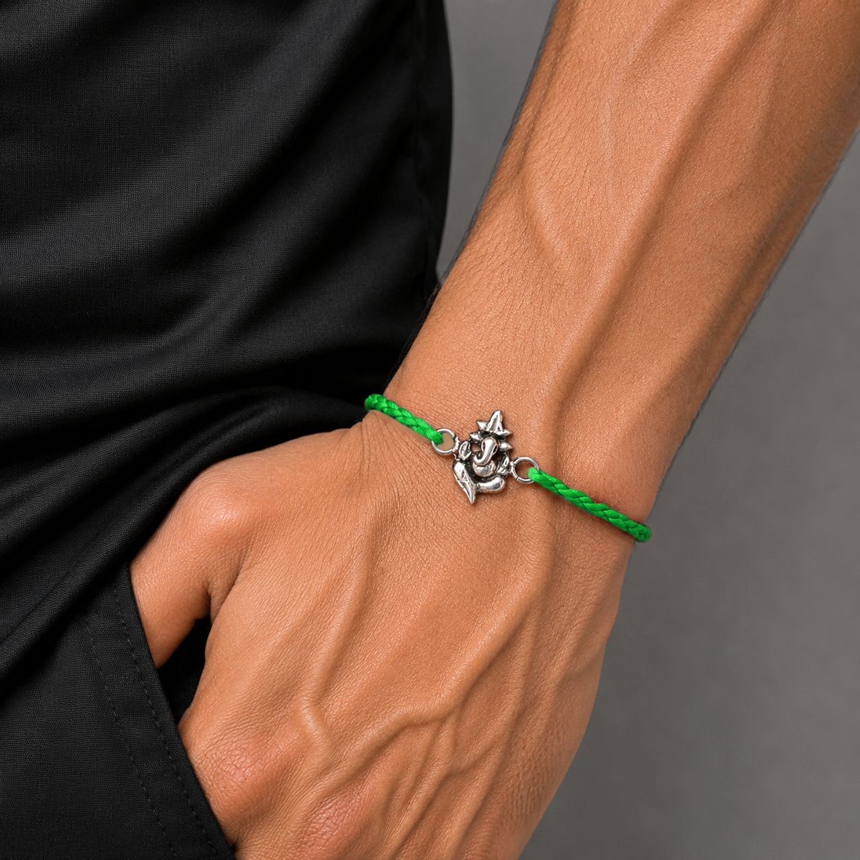 925 Sterling silver Lord Ganesha design thread rakhi bracelet rk355