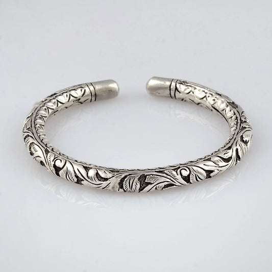 925 sterling silver handmade chitai work design wrist bangle bracelet kada, ethnic tribal jewelry nsk920