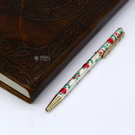 925 Sterling silver handmade unique peacock design writing ball pen, best silver gifting article from india art774