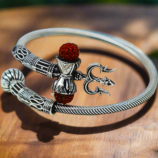 925 sterling silver Lord shiva trident trishool kada bangle bracelet with fabulous natural rudraksha  antique jewelry nsk485