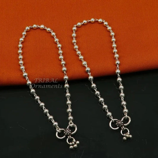 4.5mm 9"to 12" 925 sterling silver beaded/ball chain anklet bracelet amazing light weight delicate anklets belly dance silver jewelry ank537 - TRIBAL ORNAMENTS