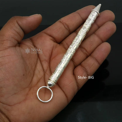 Colorful water Pichkari and bucket set in 925 sterling silver, tribal ornament style, ideal Lord Krishna accessories.