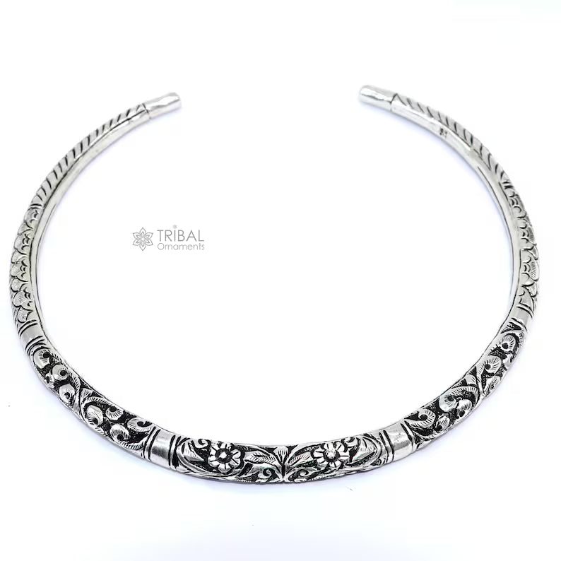 Indian traditional style trendy 925 sterling silver customized chitai/kandrai work Chokar necklace, choker tribal jewelry SET678 - TRIBAL ORNAMENTS