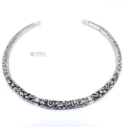 Indian traditional choker necklace with 925 sterling silver customized chitai work, tribal jewelry design by TRIBAL ORNAMENTS