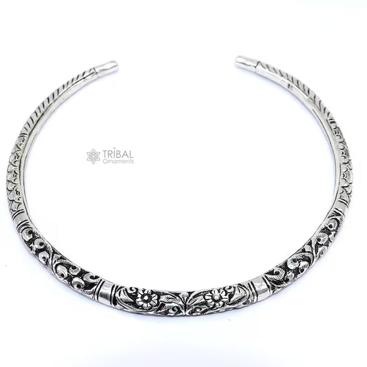 Indian traditional style trendy 925 sterling silver customized chitai/kandrai work Chokar necklace, choker tribal jewelry SET678 - TRIBAL ORNAMENTS