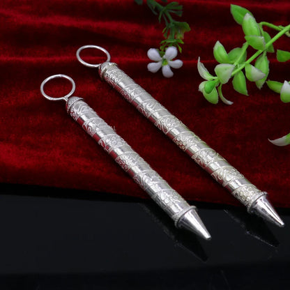 Colorful water Pichkari and bucket set in 925 sterling silver, trendy Krishna accessories by TRIBAL ORNAMENTS, suitable for gifting