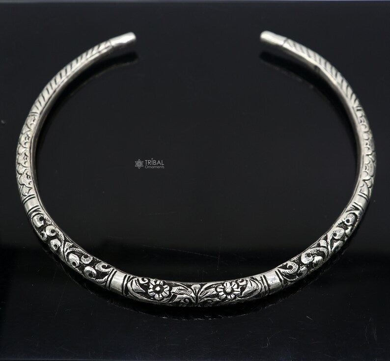 Indian traditional style trendy 925 sterling silver customized chitai/kandrai work Chokar necklace, choker tribal jewelry SET678 - TRIBAL ORNAMENTS