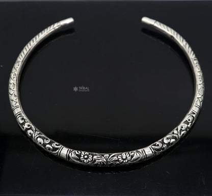 Traditional Indian choker necklace in 925 sterling silver with custom chitai work, featuring tribal jewelry design.