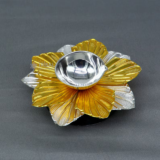 925 pure silver handmade unique flower design oil lamp, silver home temple utensils, silver diya, deepak, silver art decorative art su01323 - TRIBAL ORNAMENTS