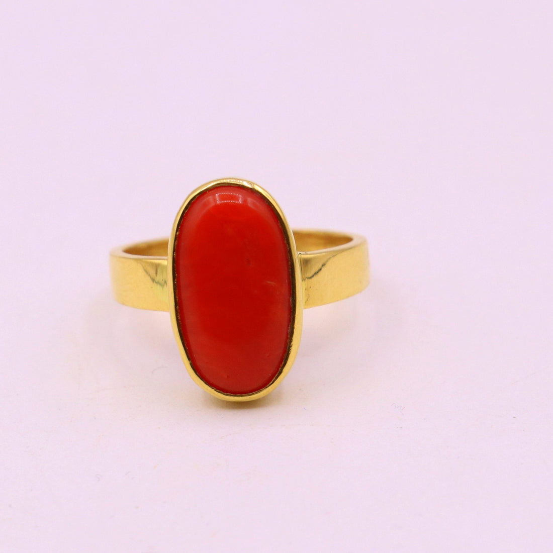 22karat yellow gold handmade real red coral stone unisex ring fabulous band from rajasthan india - TRIBAL ORNAMENTS