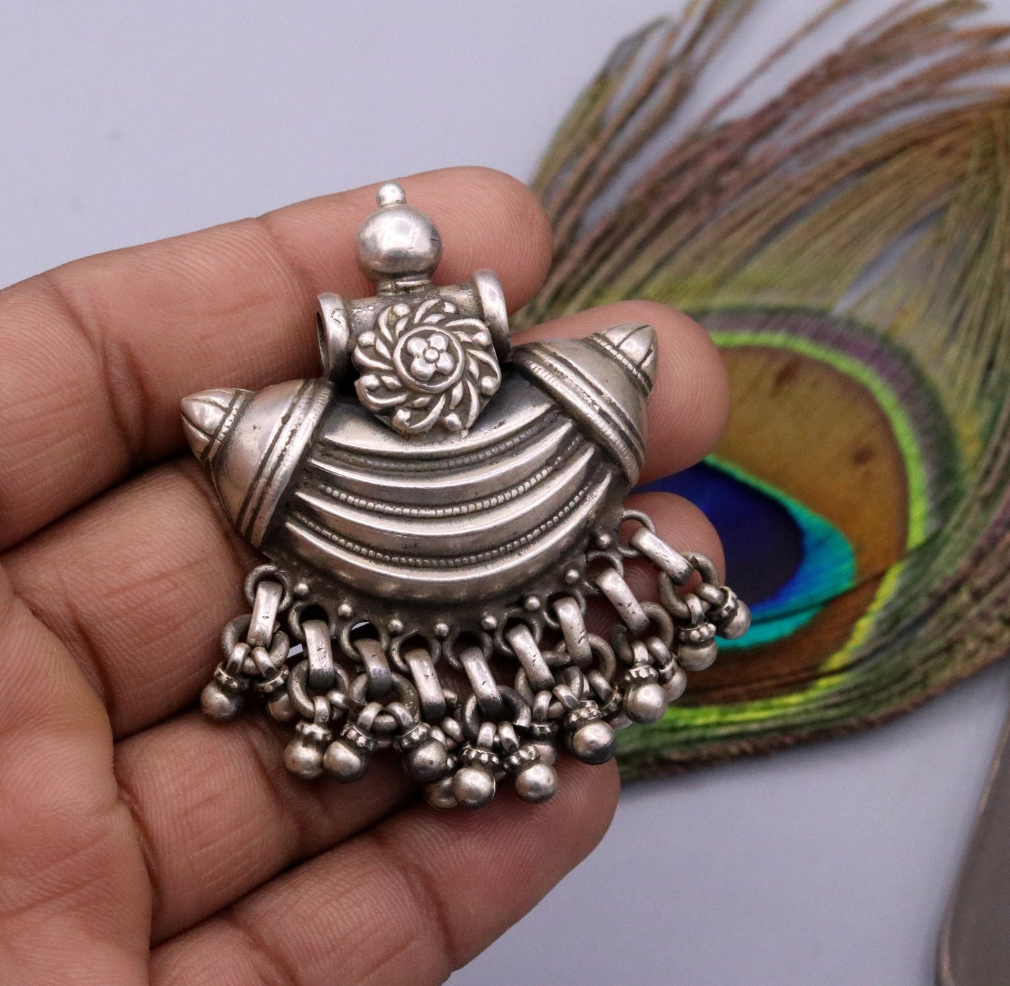 925 Sterling silver handmade gorgeous amulet pendant oxidized customized pendant belly dance temple jewelry bellydance rajasthan india nsp13 - TRIBAL ORNAMENTS