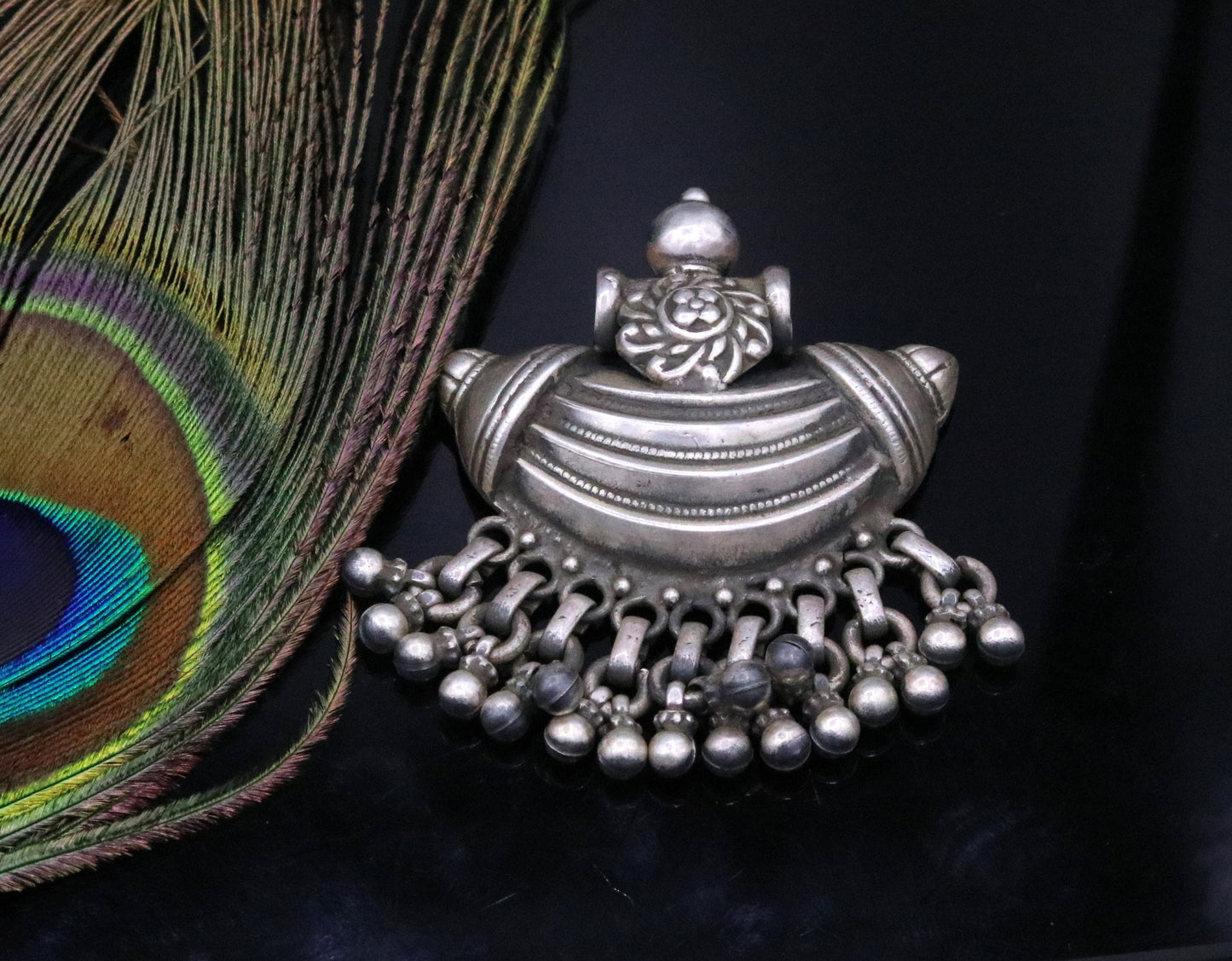 925 Sterling silver handmade gorgeous amulet pendant oxidized customized pendant belly dance temple jewelry bellydance rajasthan india nsp13 - TRIBAL ORNAMENTS