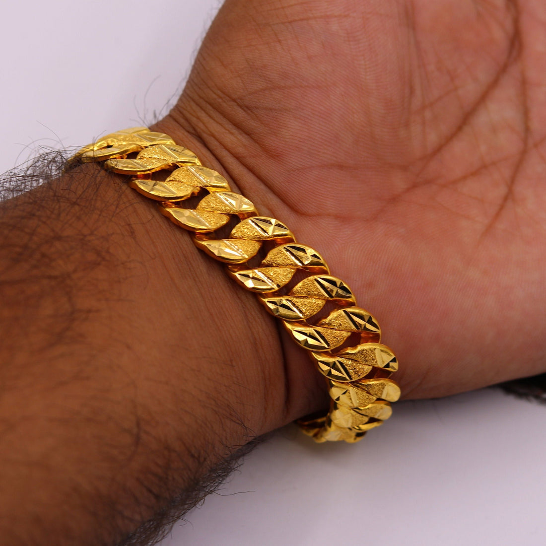 22kt yellow gold handmade gorgeous link chain diamond cut design bracelet jewelry hallmarked jewelry from india - TRIBAL ORNAMENTS