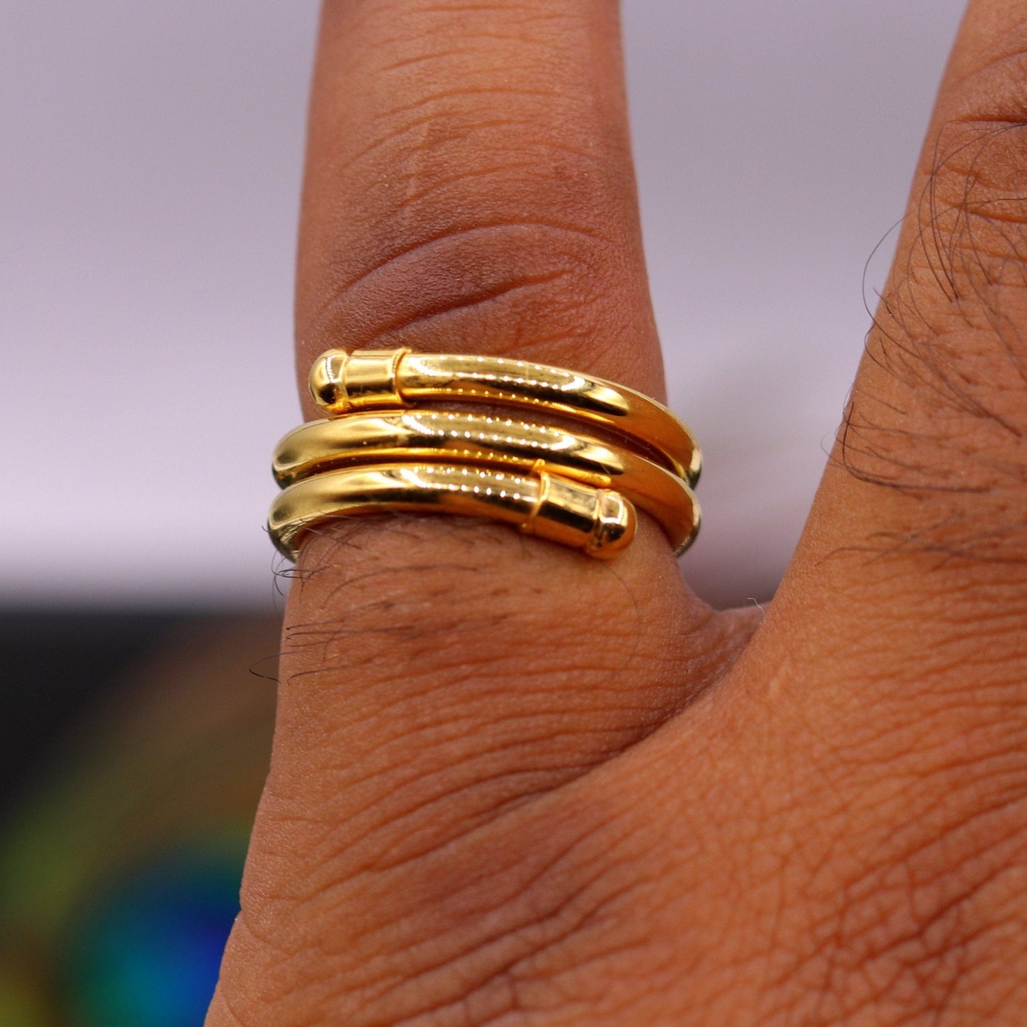 Solid spiral ring 22kt yellow gold handmade fabulous design all sizes ring band for unisex gifting jewelry from india - TRIBAL ORNAMENTS