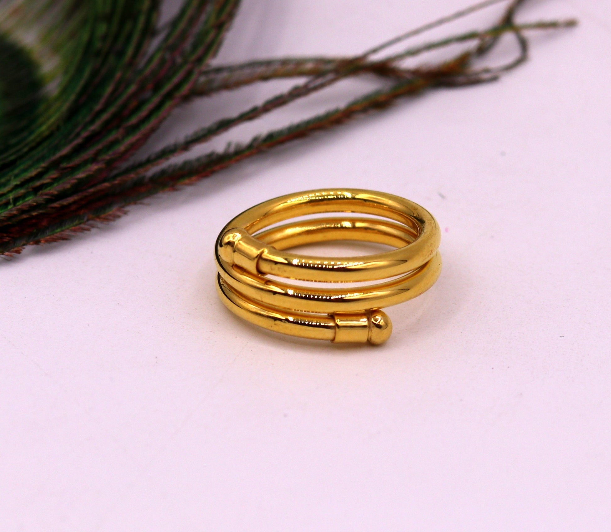 Solid spiral ring 22kt yellow gold handmade fabulous design all sizes ring band for unisex gifting jewelry from india - TRIBAL ORNAMENTS