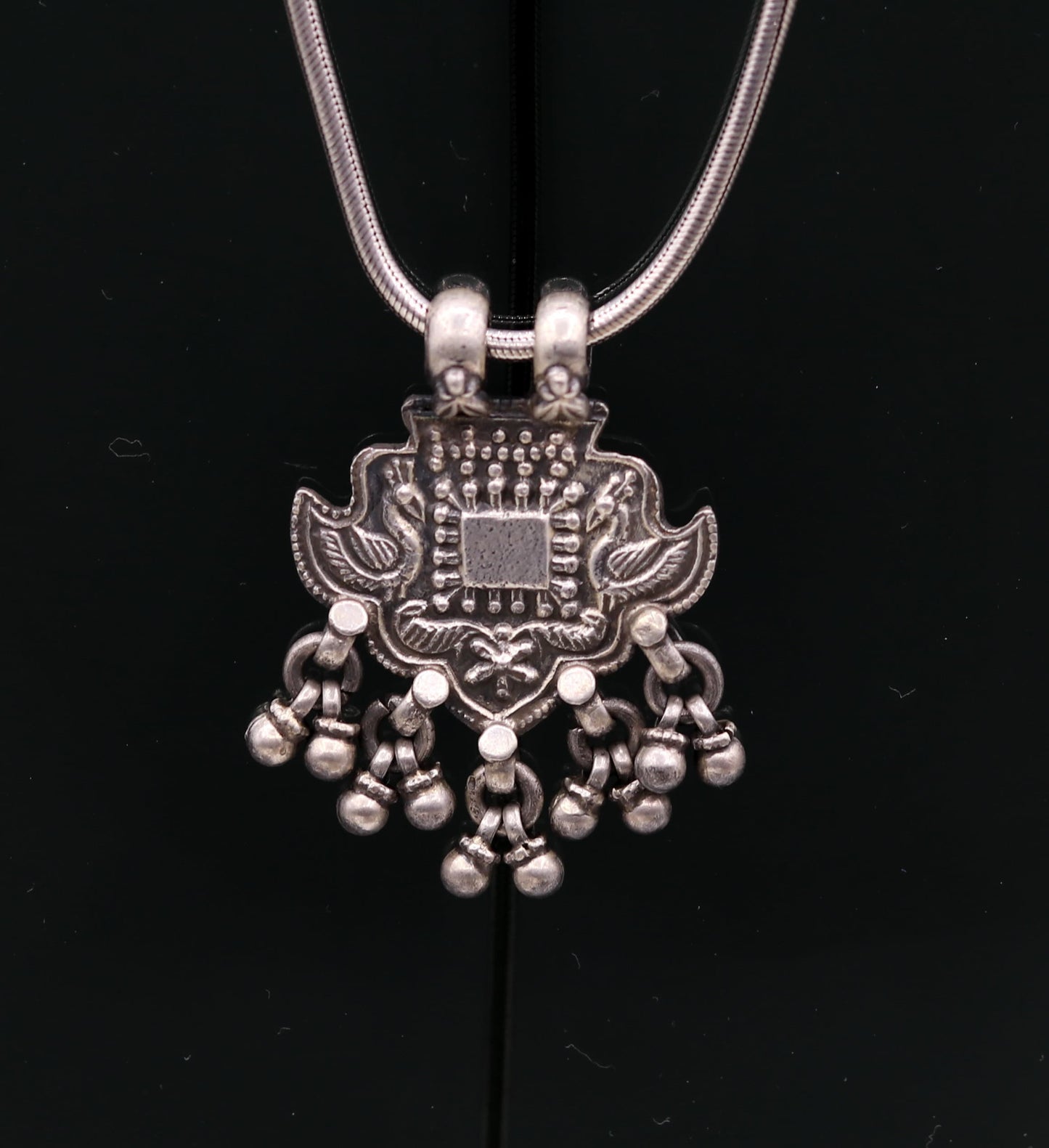 Excellent design 925 Sterling silver handmade gorgeous peacock pendant with hanging bells customized pretty pendant temple jewelry nsp171 - TRIBAL ORNAMENTS