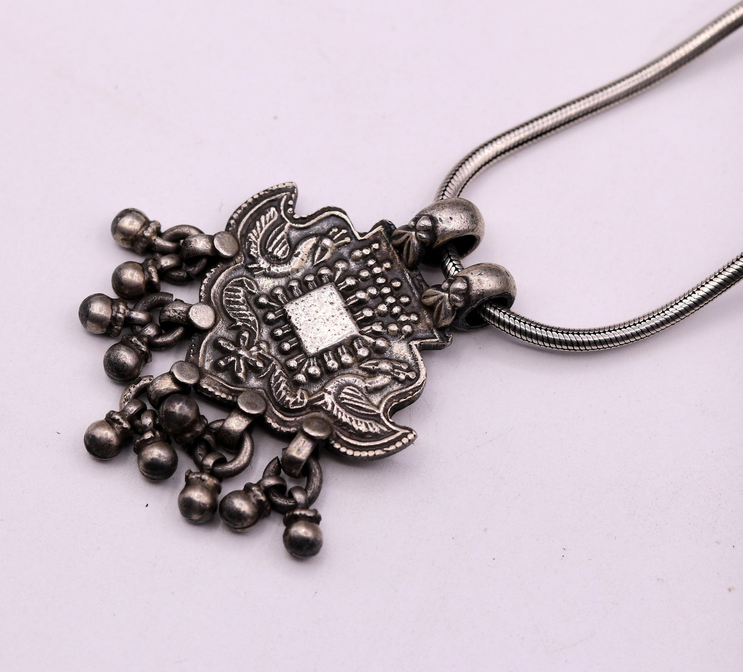 Excellent design 925 Sterling silver handmade gorgeous peacock pendant with hanging bells customized pretty pendant temple jewelry nsp171 - TRIBAL ORNAMENTS