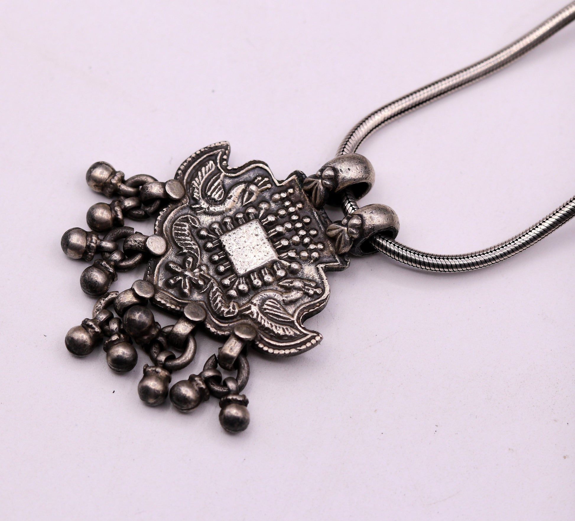 Excellent design 925 Sterling silver handmade gorgeous peacock pendant with hanging bells customized pretty pendant temple jewelry nsp171 - TRIBAL ORNAMENTS