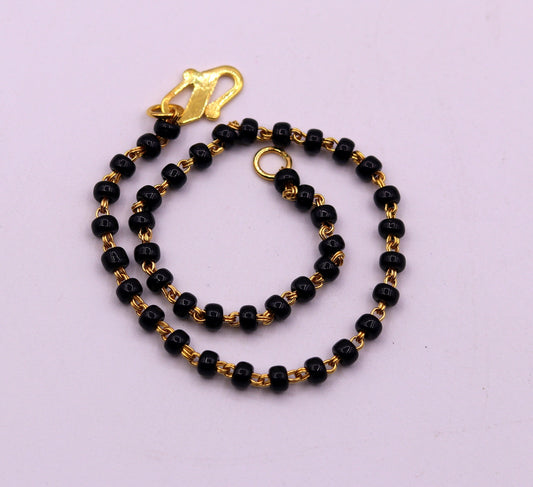 22kt yellow gold handmade fabulous black beads chain bracelet,gorgeous beads bracelet for gifting light weight jewelry - TRIBAL ORNAMENTS