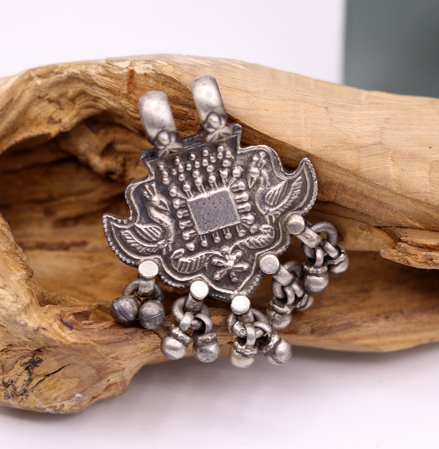 Excellent design 925 Sterling silver handmade gorgeous peacock pendant with hanging bells customized pretty pendant temple jewelry nsp171 - TRIBAL ORNAMENTS