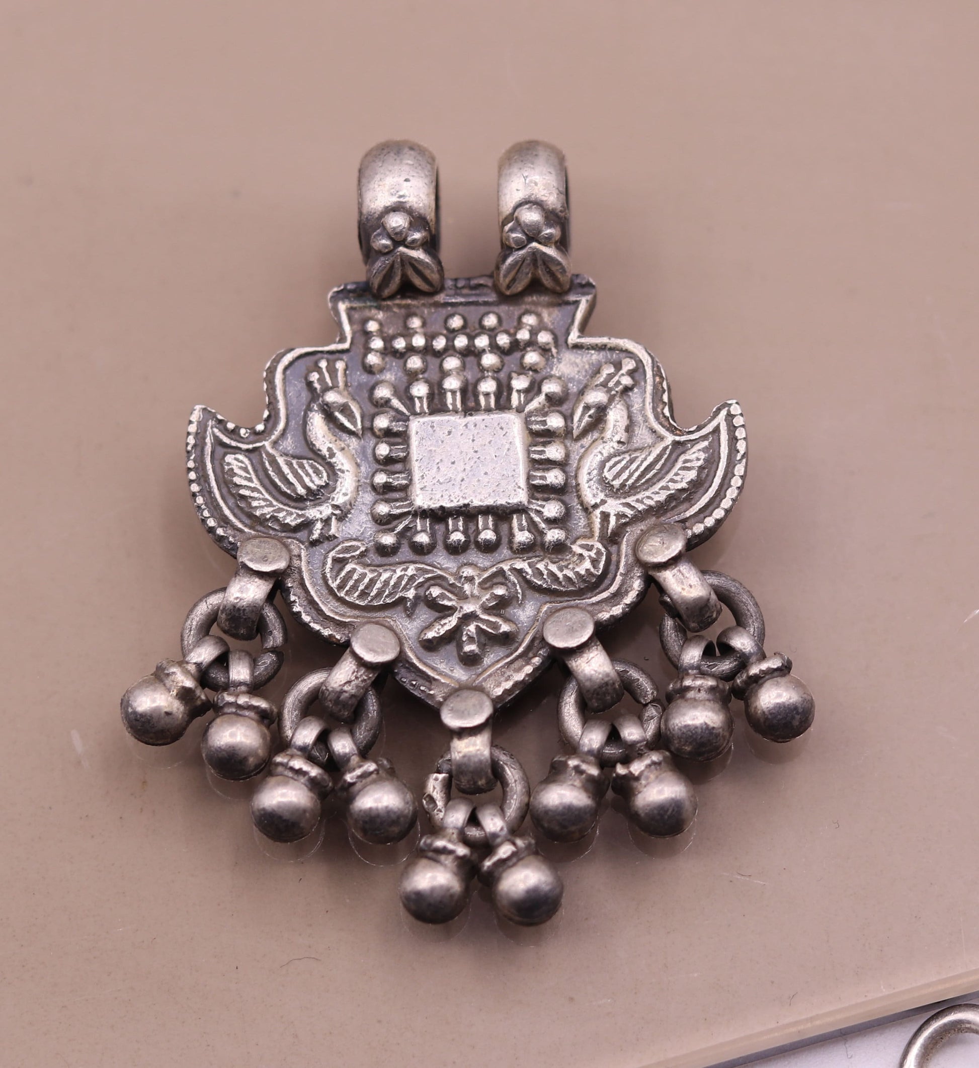 Excellent design 925 Sterling silver handmade gorgeous peacock pendant with hanging bells customized pretty pendant temple jewelry nsp171 - TRIBAL ORNAMENTS