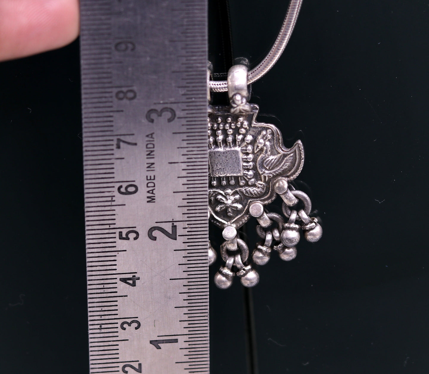 Excellent design 925 Sterling silver handmade gorgeous peacock pendant with hanging bells customized pretty pendant temple jewelry nsp171 - TRIBAL ORNAMENTS