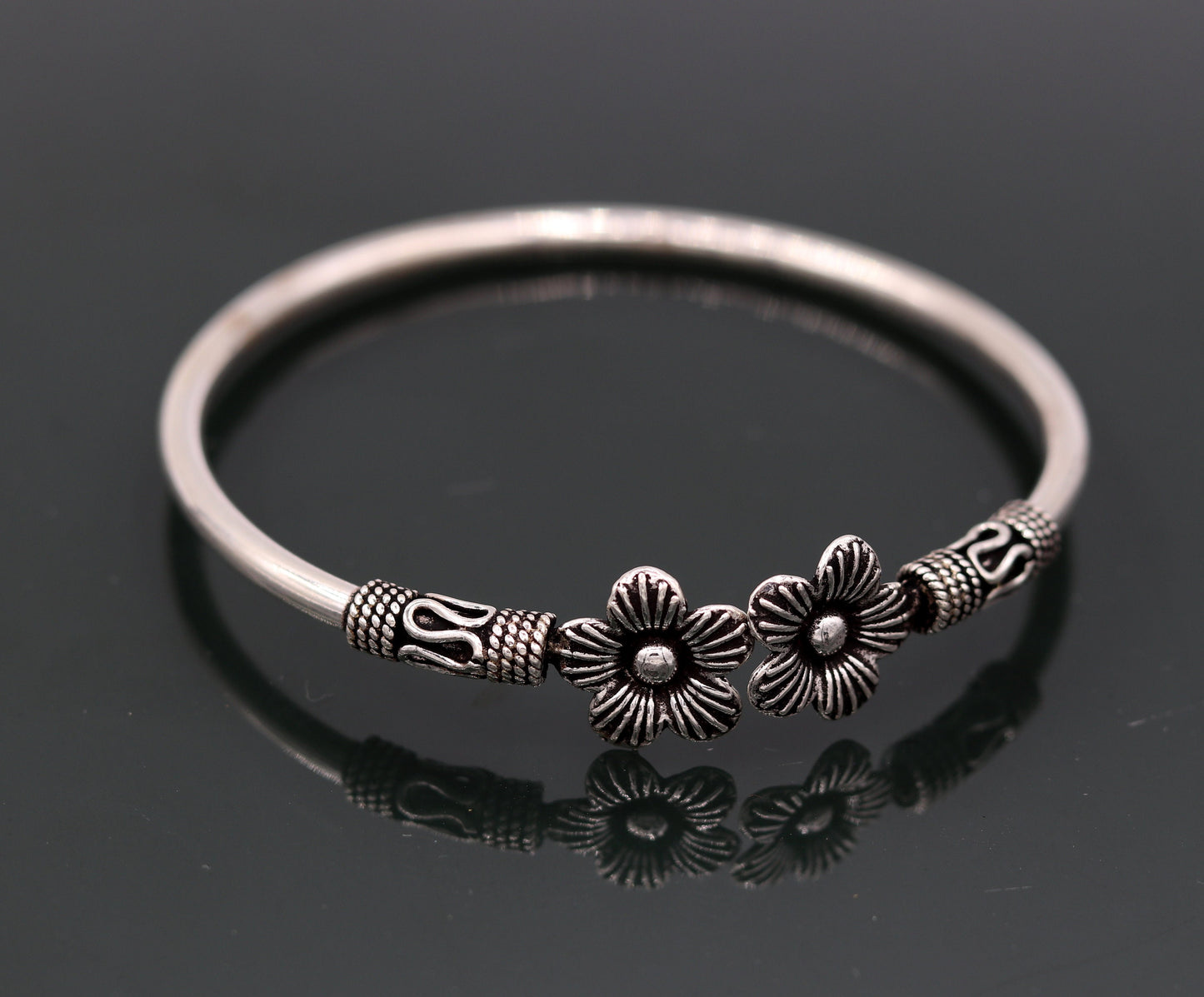 Excellent handmade flower shape design 925 sterling silver gorgeous bangle bracelet kada tribal gifting jewelry nsk154 - TRIBAL ORNAMENTS