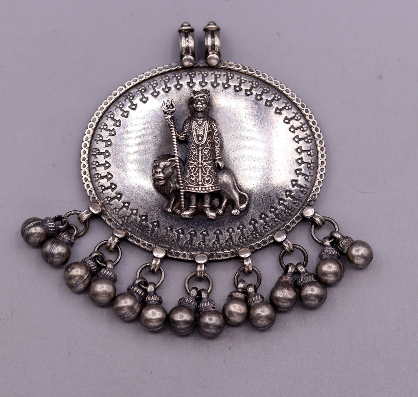 925 sterling silver handmade fabulous vintage tribal design deity pendant necklace from Rajasthan India with bells tribal jewelry nsp238