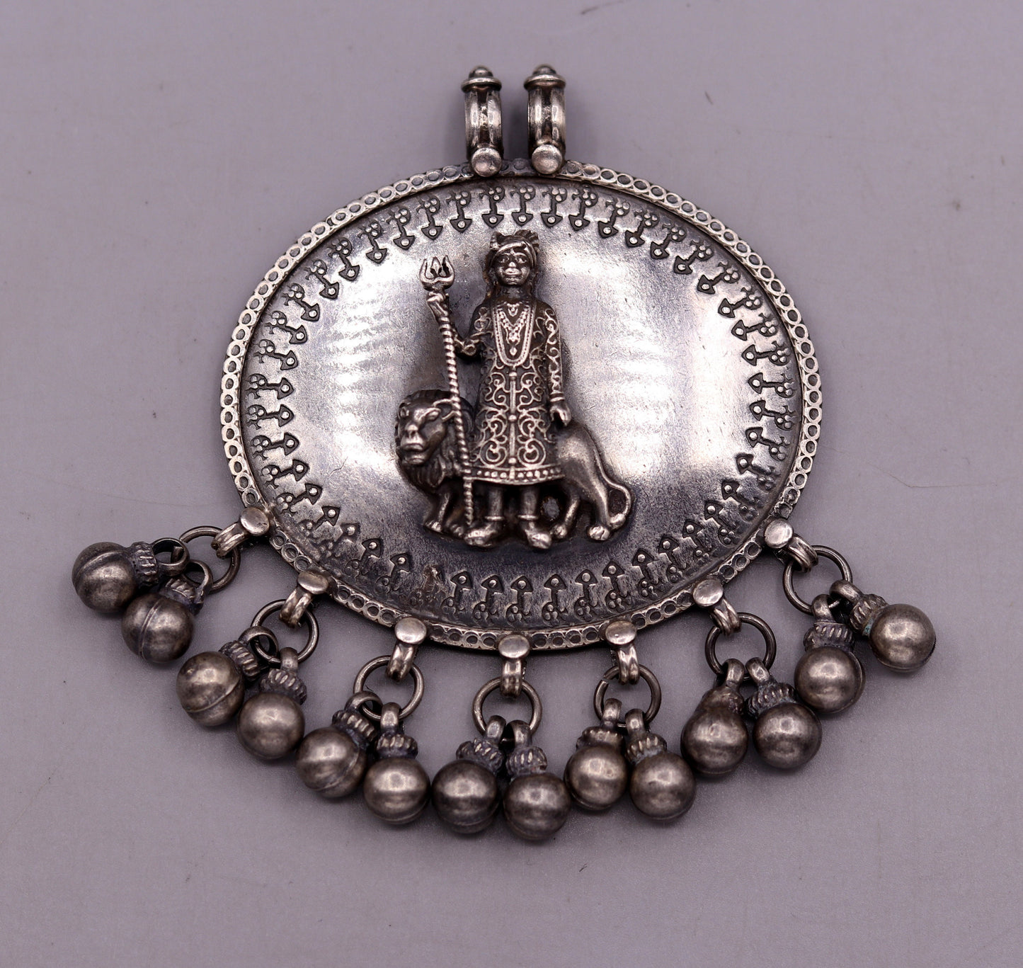 925 sterling silver handmade fabulous vintage tribal design deity pendant necklace from Rajasthan India with bells tribal jewelry nsp238