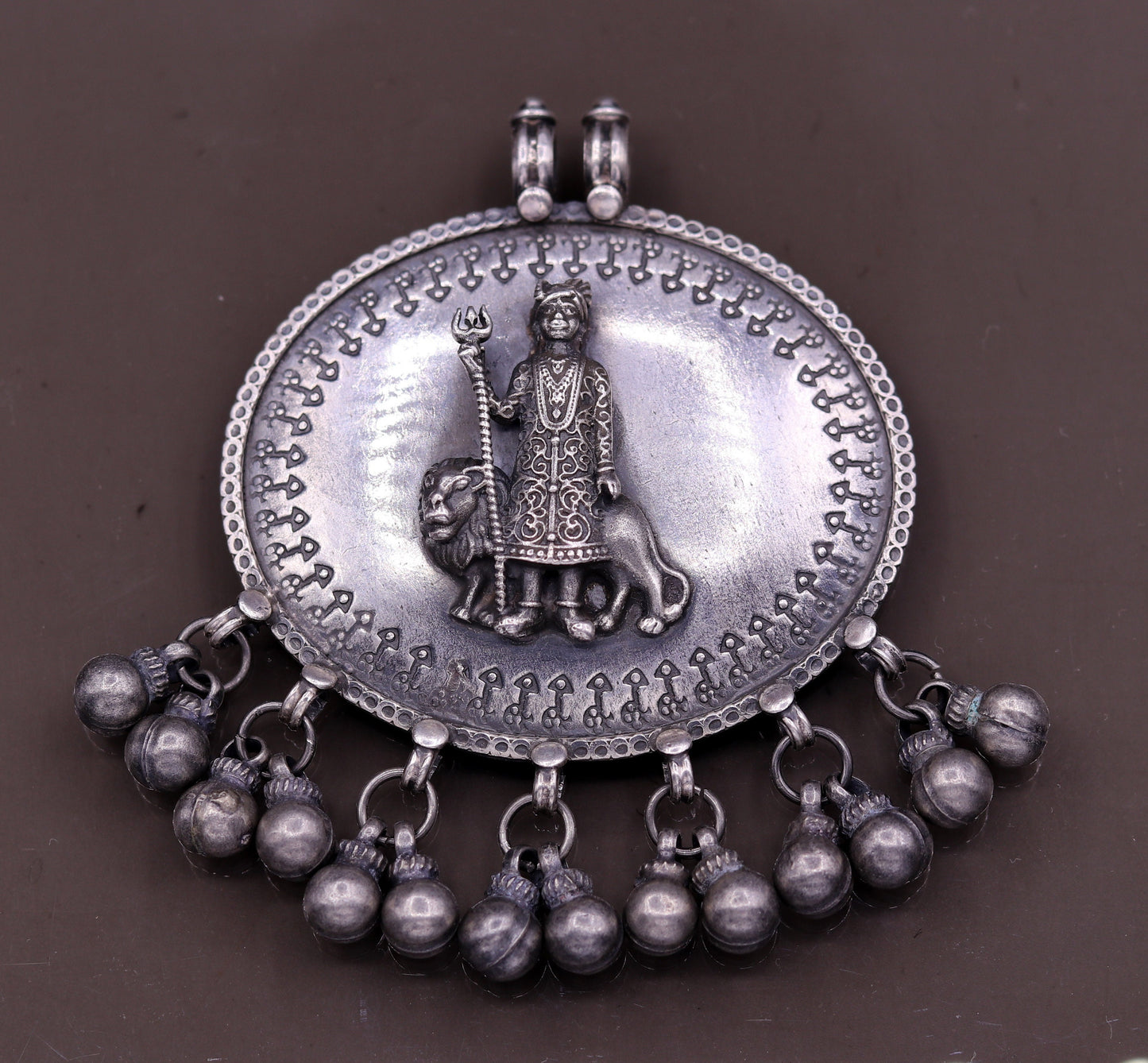 925 sterling silver handmade fabulous vintage tribal design deity pendant necklace from Rajasthan India with bells tribal jewelry nsp238