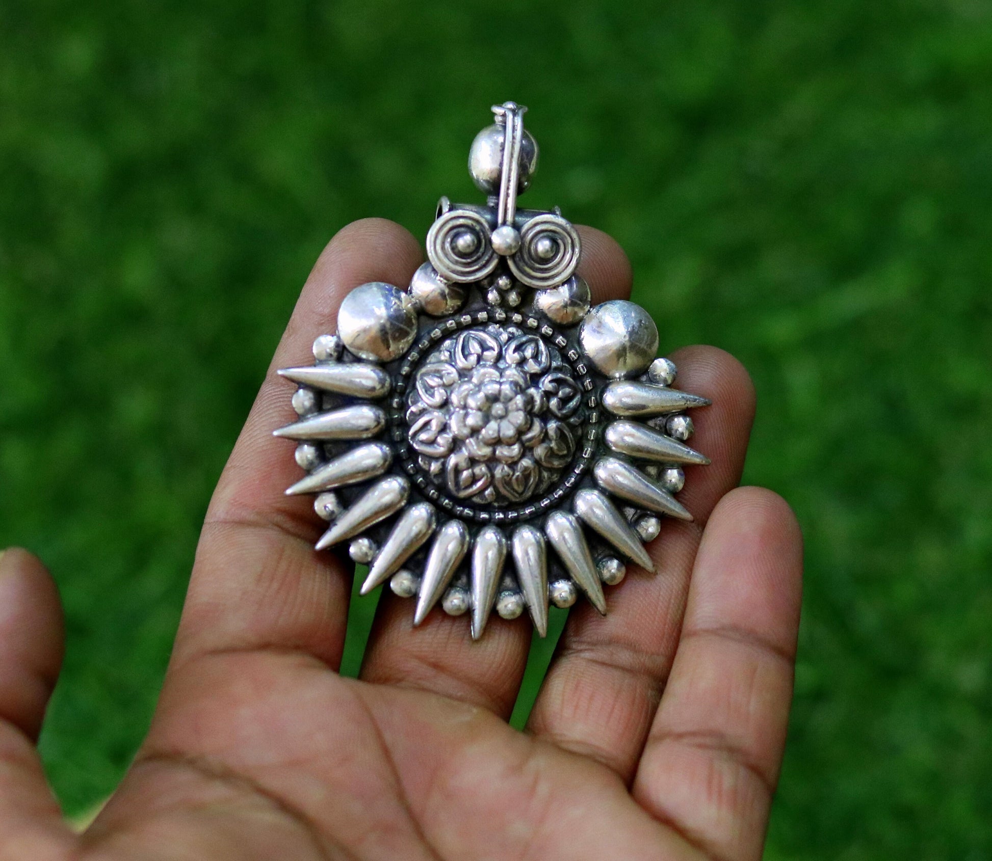 925 sterling silver handmade pendant, excellent vintage design oxidized pendant necklace, ethnic belly dance Bohemian tribal jewelry nsp339 - TRIBAL ORNAMENTS