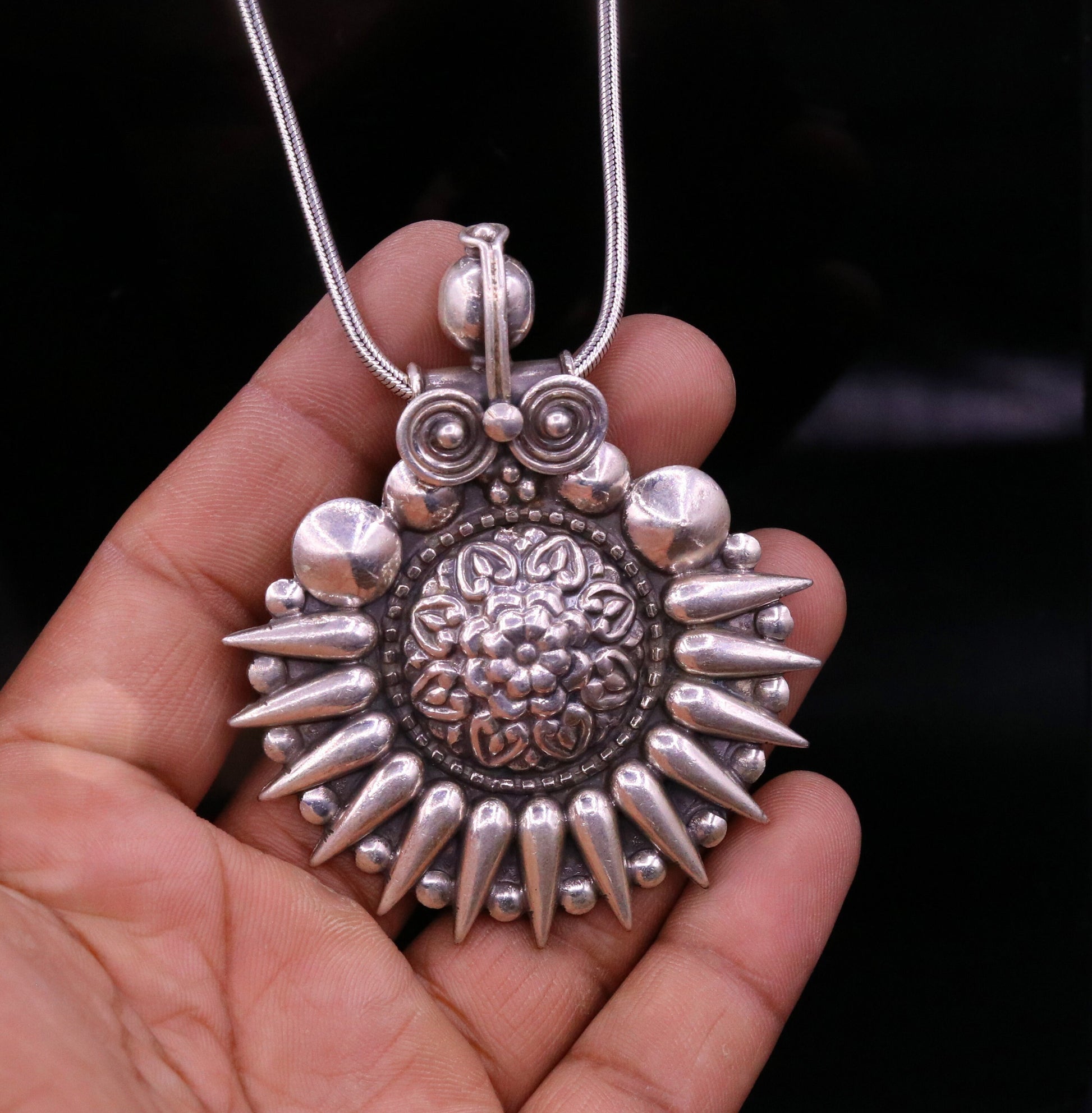 925 sterling silver handmade pendant, excellent vintage design oxidized pendant necklace, ethnic belly dance Bohemian tribal jewelry nsp339 - TRIBAL ORNAMENTS