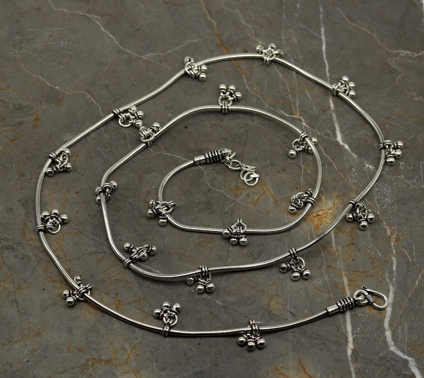 30" to 42" Handmade adjustable 925 sterling silver snake chain waist belt, belly chain waist chain with hanging drops tribal jewelry nwch15 - TRIBAL ORNAMENTS