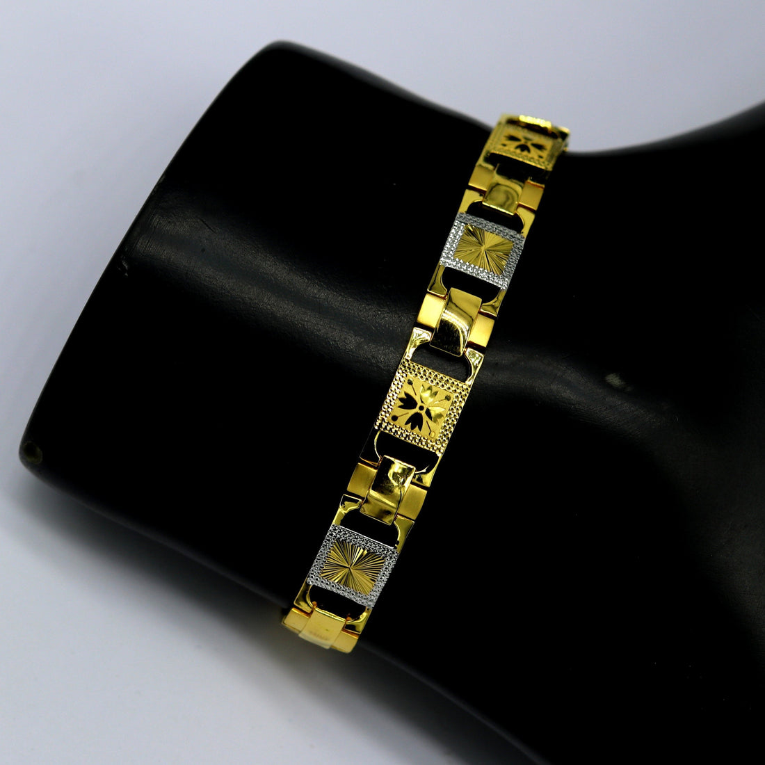 22kt yellow gold handmade stylish diamond cut design fabulous custom made bracelet, best gift for boys men, personalized gold jewelry br40 - TRIBAL ORNAMENTS