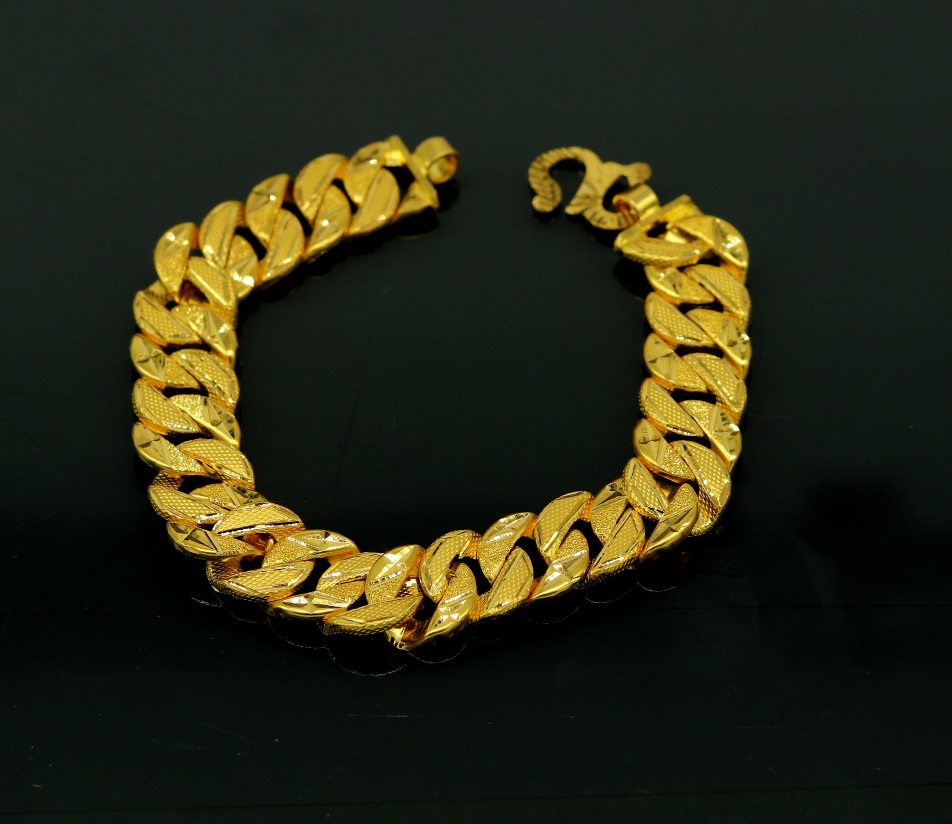 8"/8.5"/9" 22kt yellow gold custom made stylish design fabulous flexible bracelet, best gift unisex personalized gold fancy jewelry br47 - TRIBAL ORNAMENTS