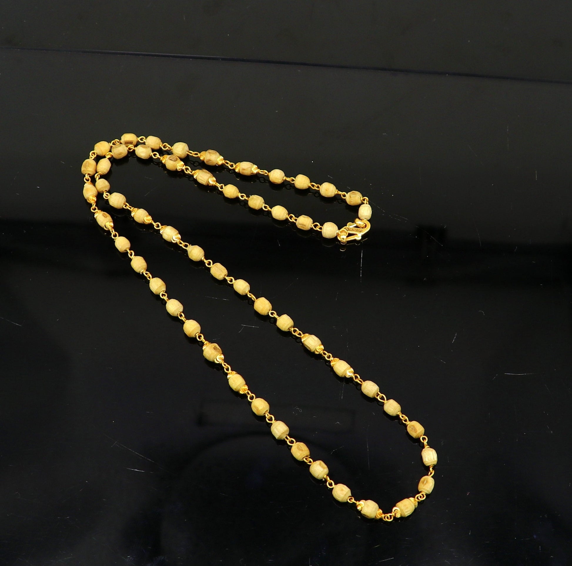 22kt yellow gold handmade customized basil rosary wooden beads chain necklace, gorgeous personalized tulsi chain, unisex stylish gifting - TRIBAL ORNAMENTS
