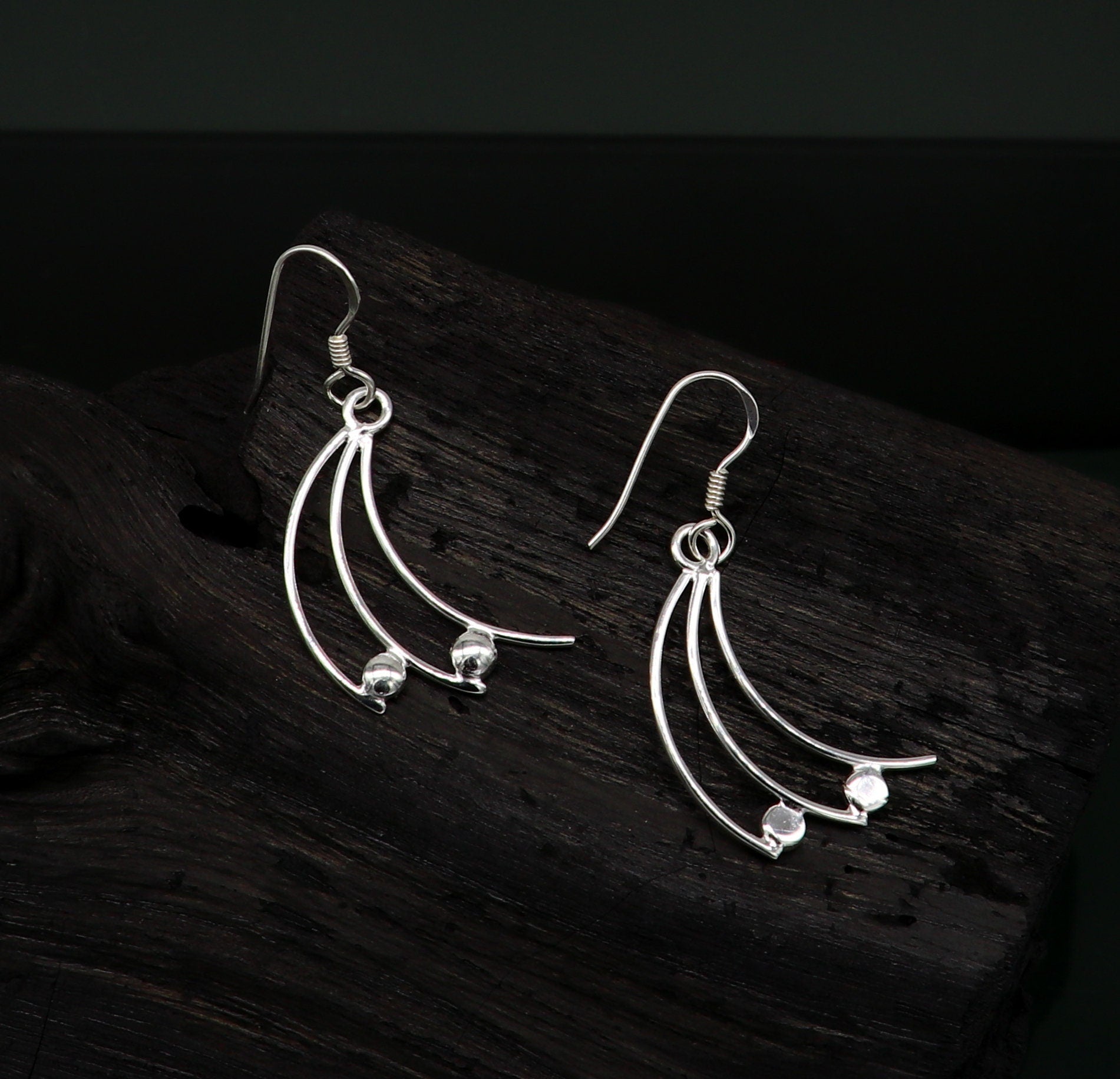 925 sterling silver handmade unique design dainty elegant plain trendy fancy hoop earring, drop dangle geometric earring gift to her ear714 - TRIBAL ORNAMENTS