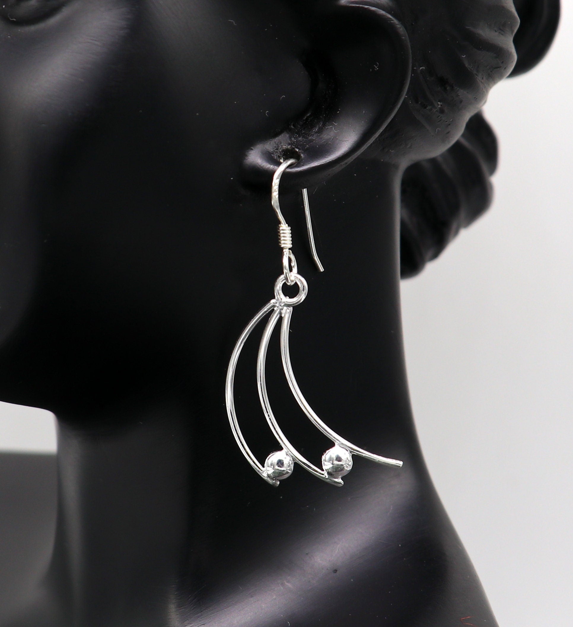 925 sterling silver handmade unique design dainty elegant plain trendy fancy hoop earring, drop dangle geometric earring gift to her ear714 - TRIBAL ORNAMENTS
